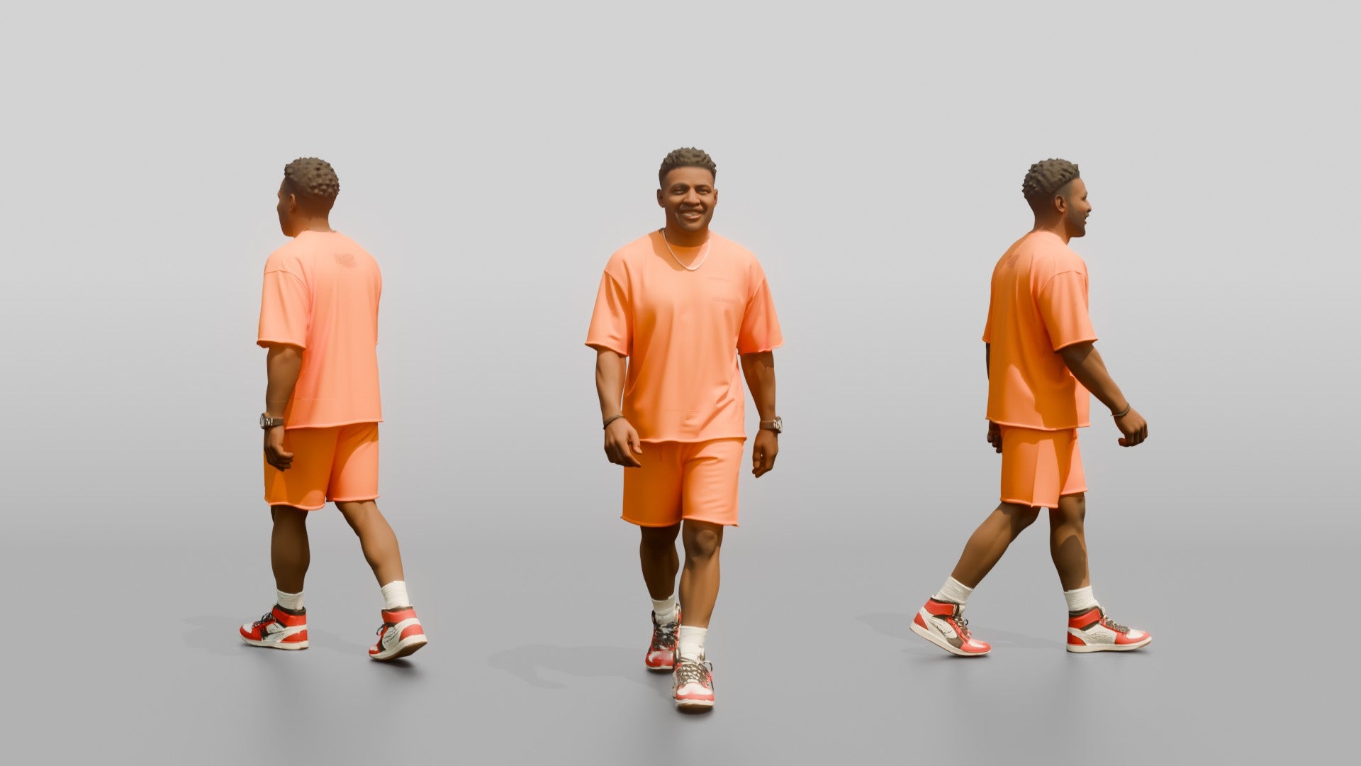 African Man in Coral Matching Set Walking