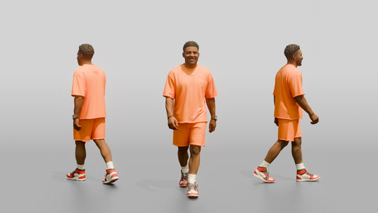 African Man in Coral Matching Set Walking