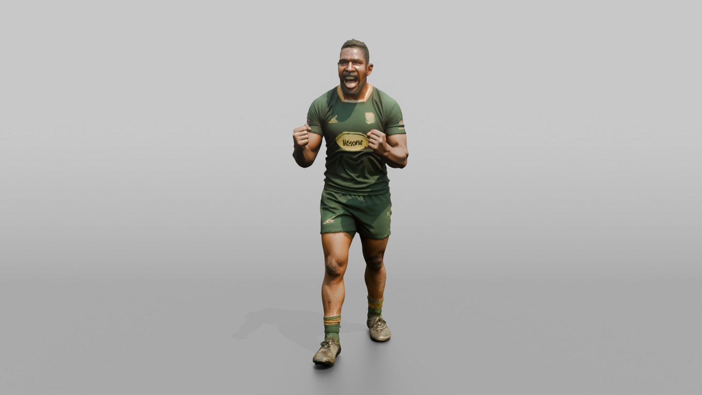 South African Player Roaring in Victory Celebration