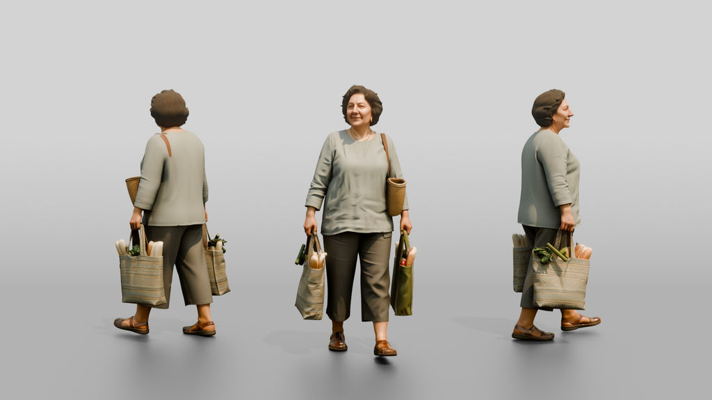Stocky Middle-Aged Turkish Woman Carrying Groceries