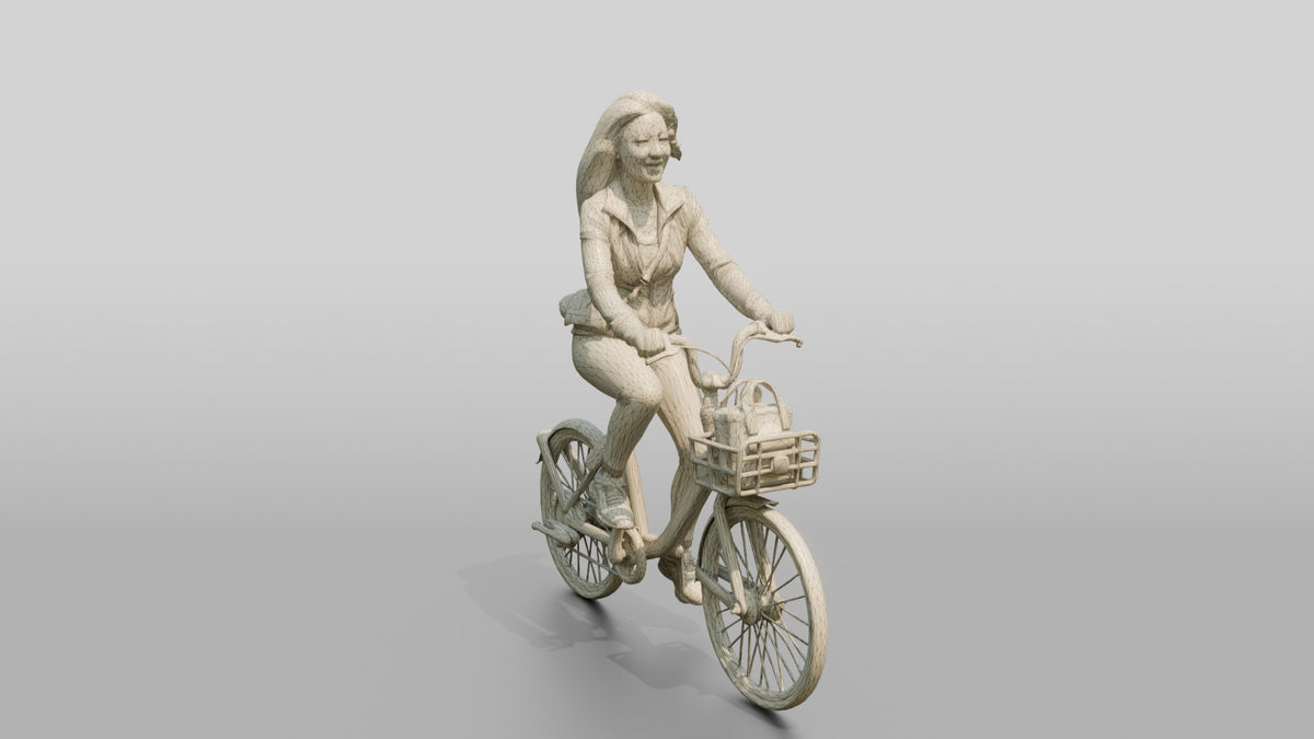 Chinese Woman Riding a Bicycle - wireframe topology preview