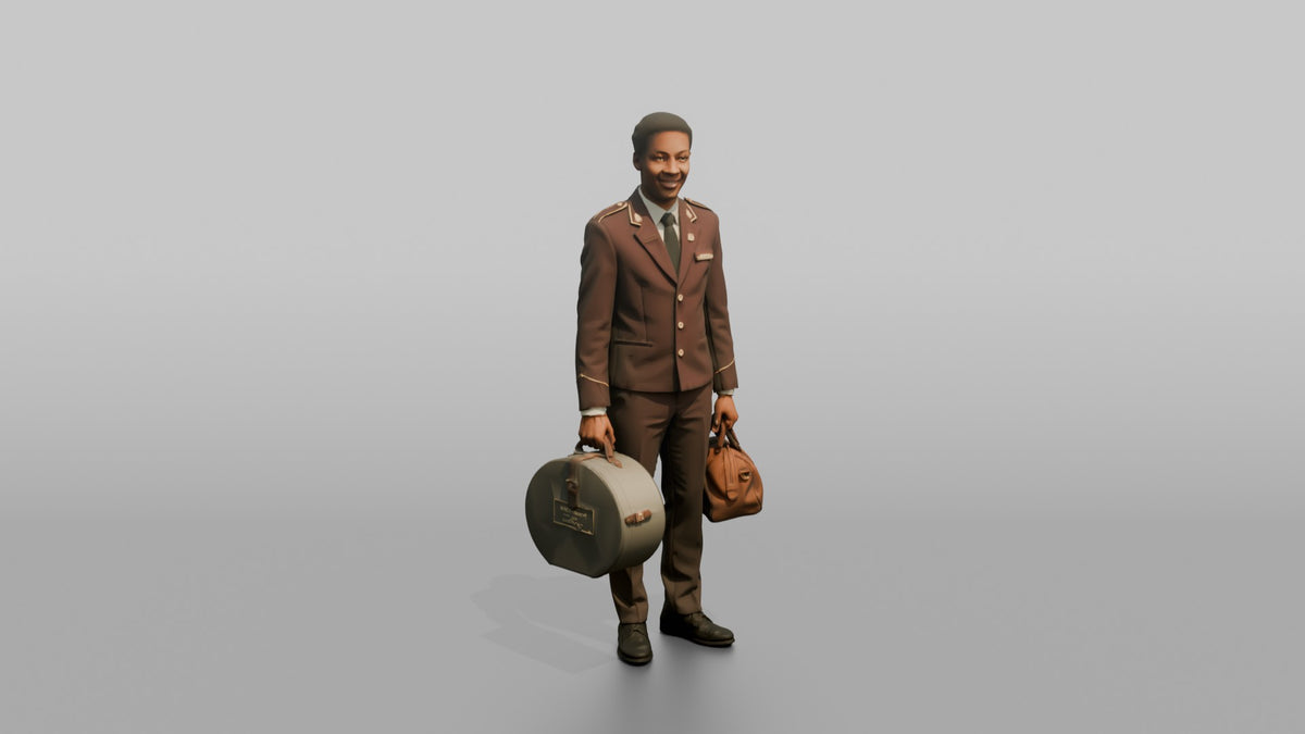 Bellhop Woman Carrying A Hat Box And A Small Bag - 3D character model