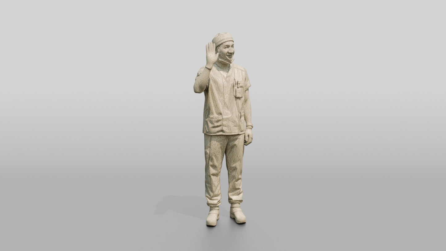 Young East Asian Man Doctor Waving
