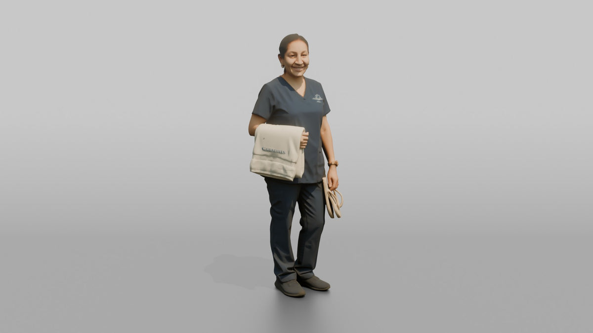 Spa Attendant Woman Holding A Folded Towel And Flip-flops - 3D character model