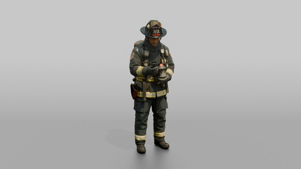 Firefighter Man Checking His Oxygen Gauge Pressures