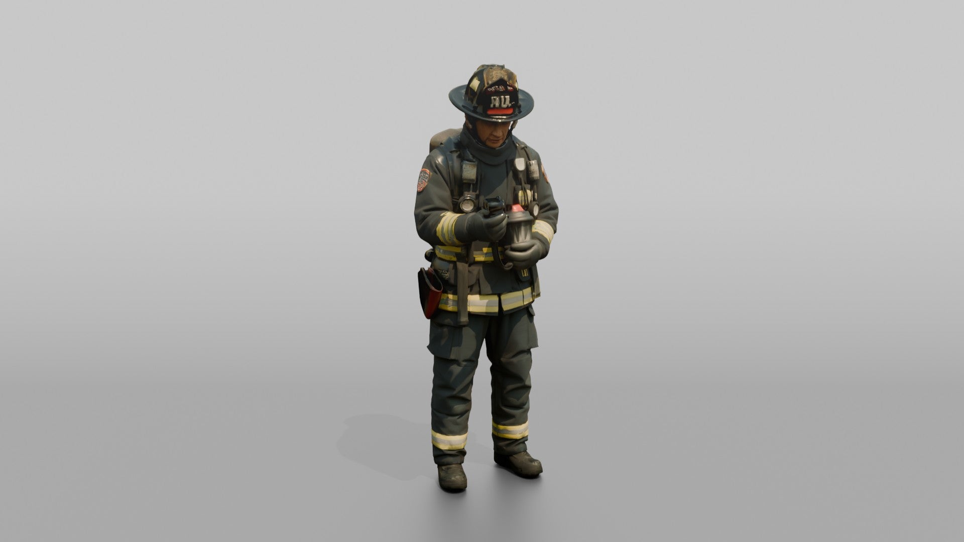 Firefighter Man Checking His Oxygen Gauge Pressures