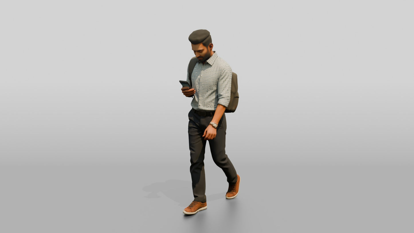 Commuter Checking His Phone with a Backpack