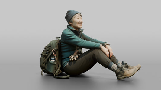 Hiker Sitting with Legs Stretched Out - 3D character model, view 1