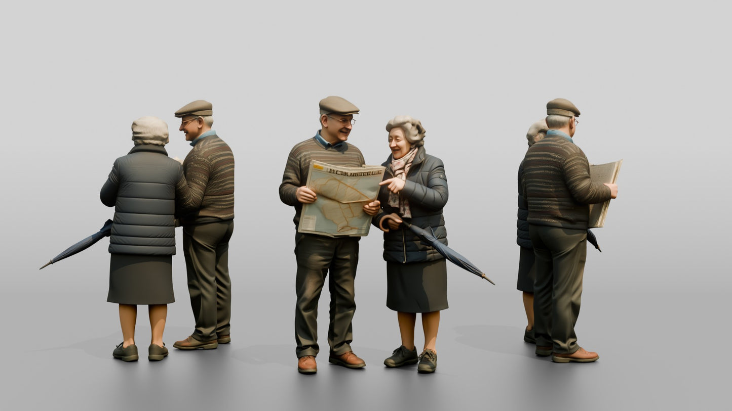 Elderly Couple Reading Map with Umbrella