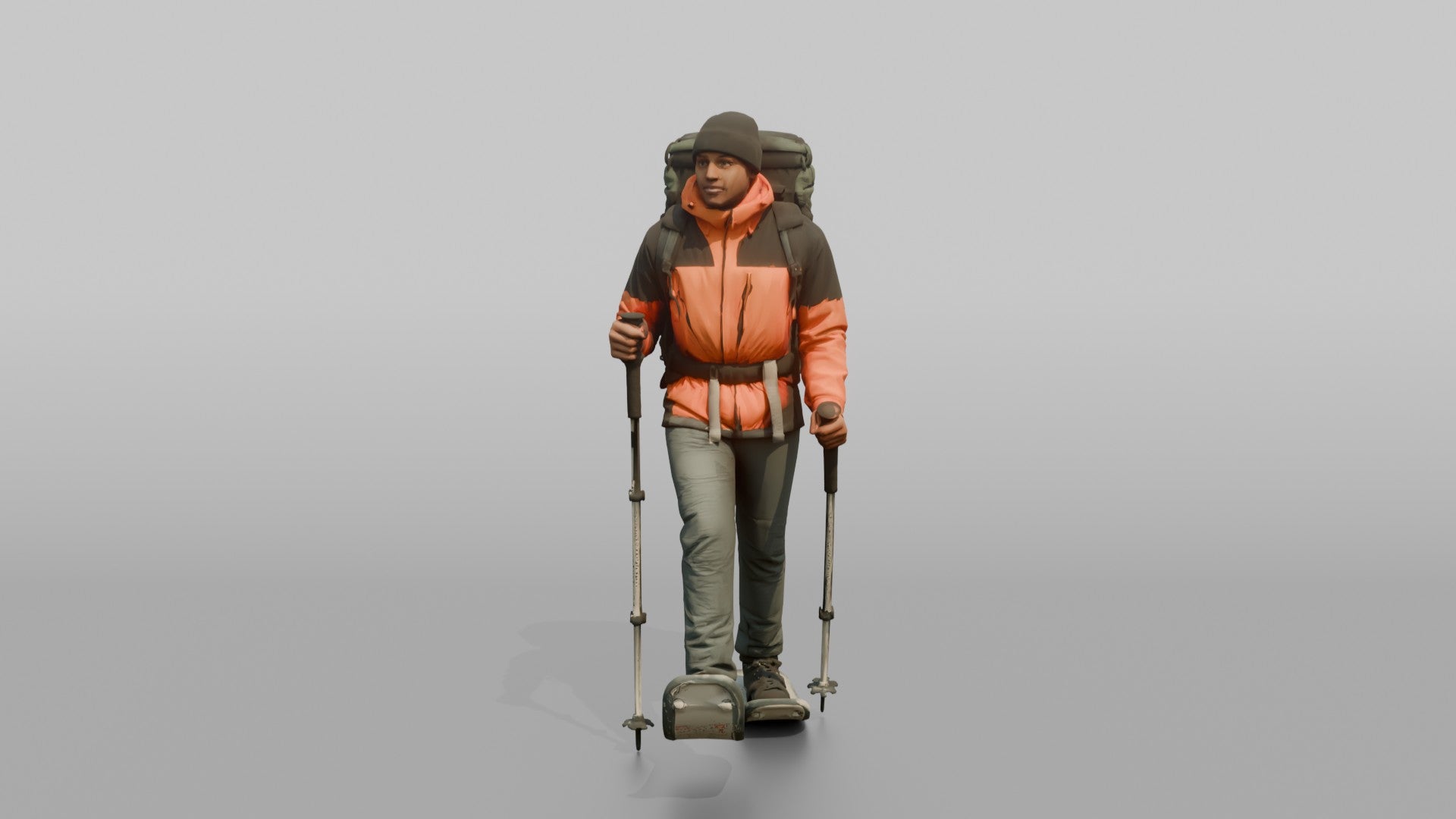 Winter Hiker Stepping Through Deep Snow