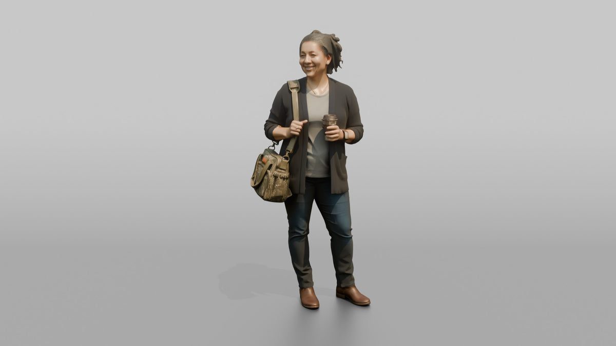 Mother Carrying A Diaper Bag And A Coffee Cup - 3D character model, view 5