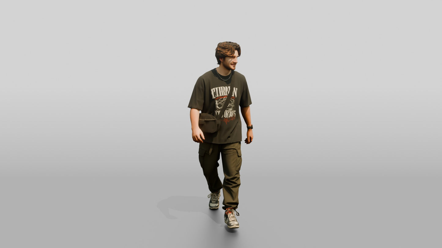 Caucasian Man in Oversized Graphic Tee