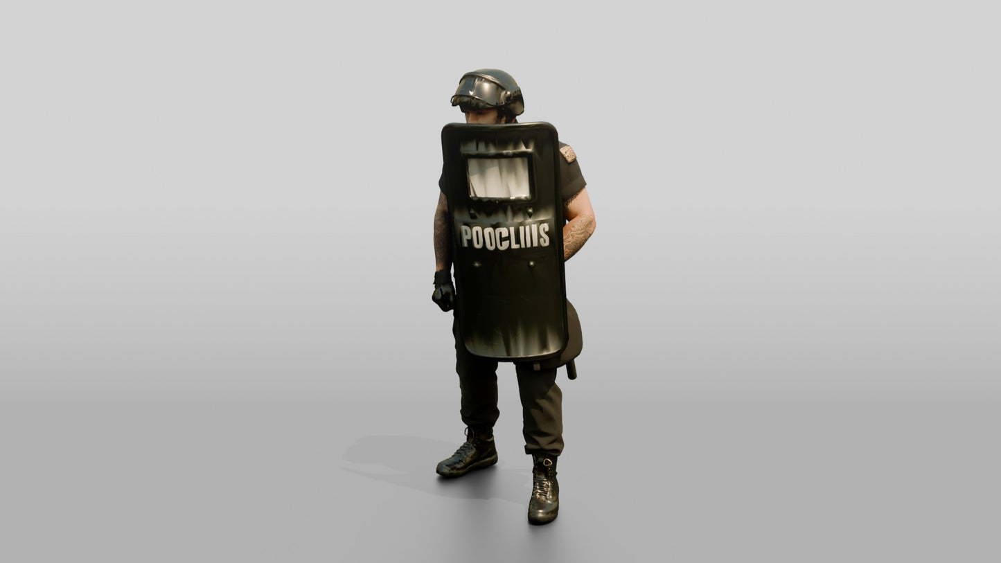 Riot Police Officer with Marked Shield