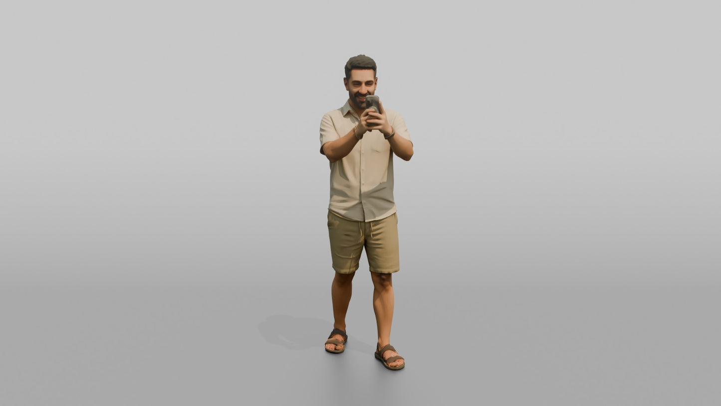 Vacationer Wearing Linen Shirt And Shorts