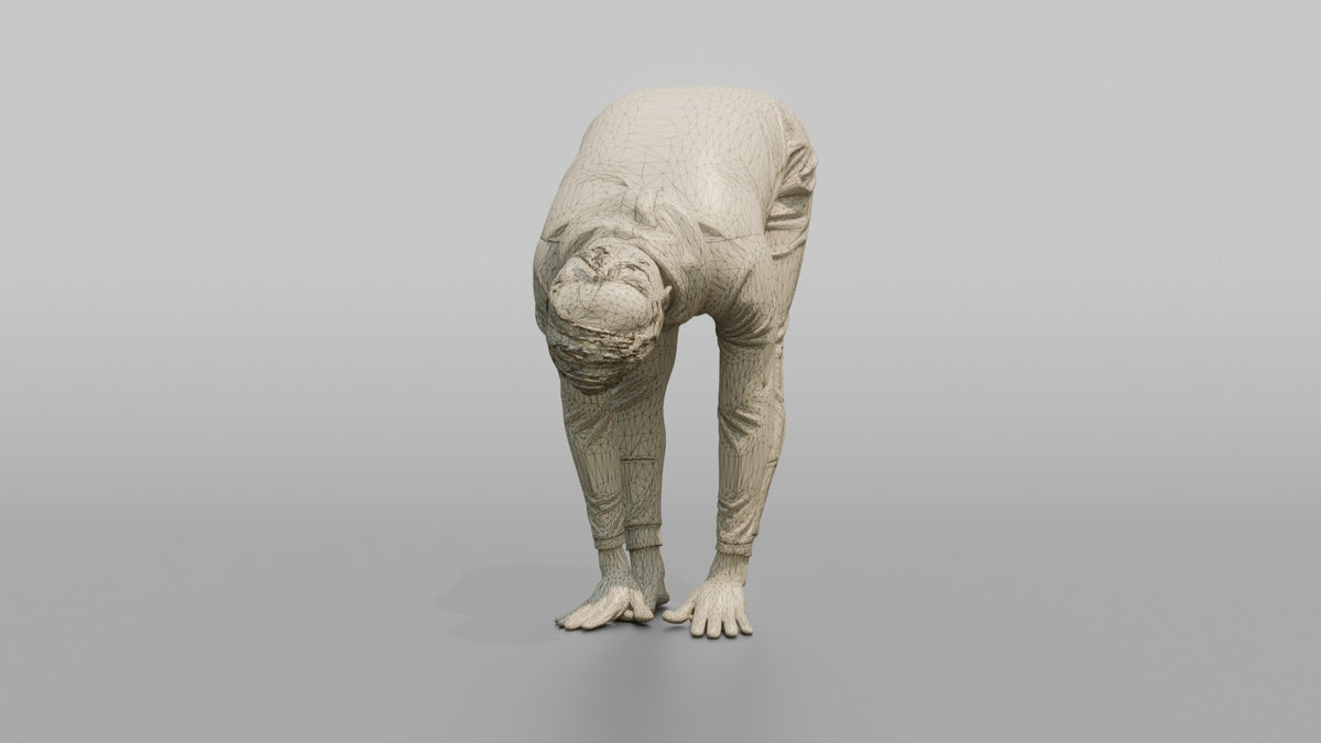 Fitness Influencer Man Doing A Forward Fold Stretch - wireframe topology preview