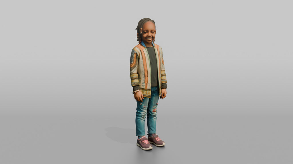 African Girl in Ankara Bomber Jacket and Jeans