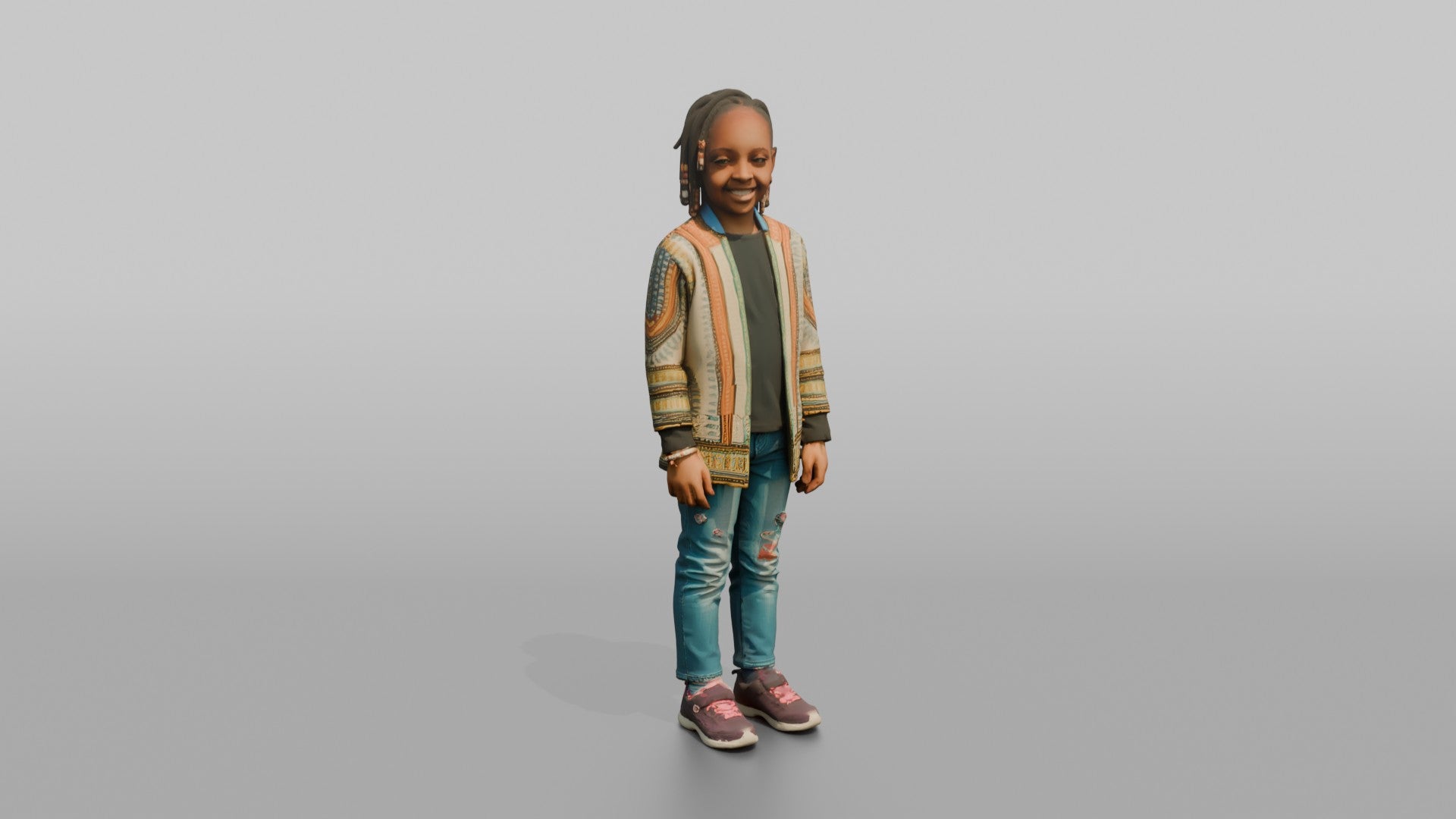 African Girl in Ankara Bomber Jacket and Jeans