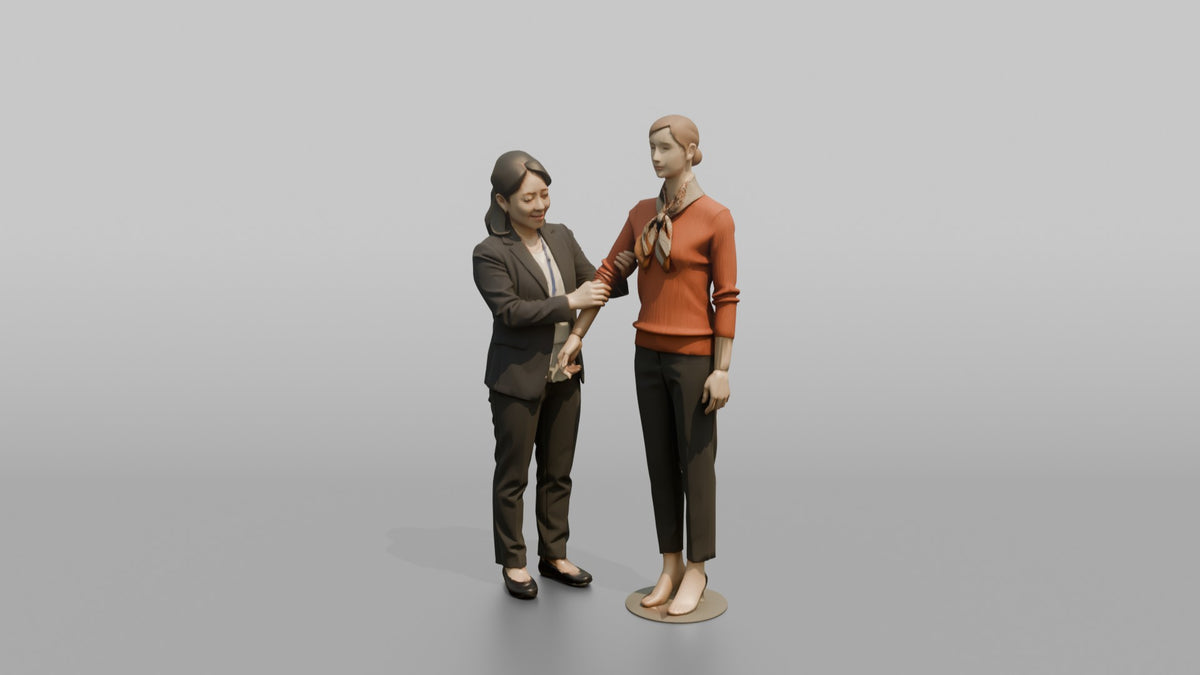 Woman Sales Associate Adjusting A Mannequin's Arm - 3D character model, view 5