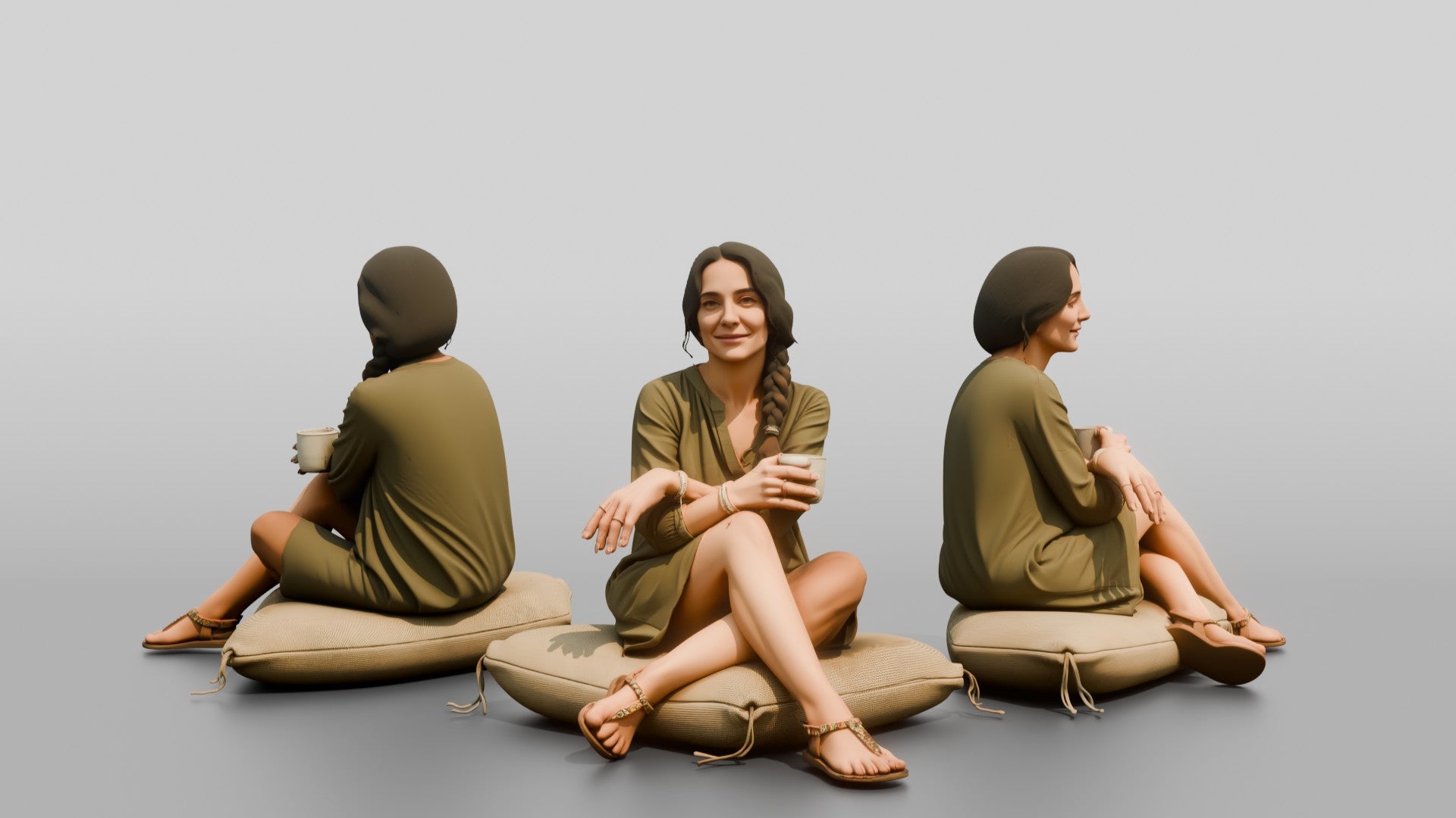 Woman Sitting Cross-Legged in Olive