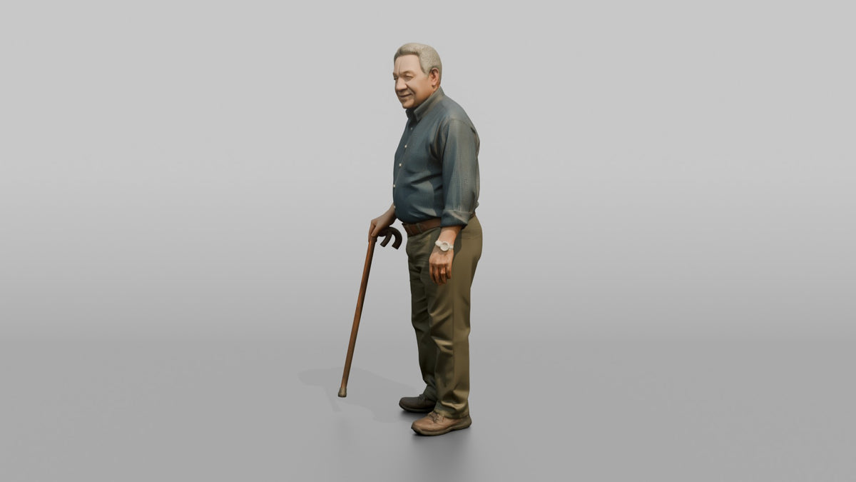 Man Customer Leaning On A Cane - 3D character model, view 4