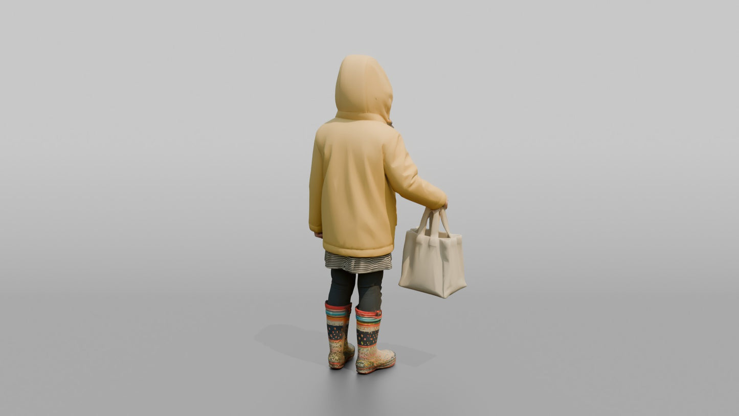 Dutch Girl Playing in a Yellow Raincoat