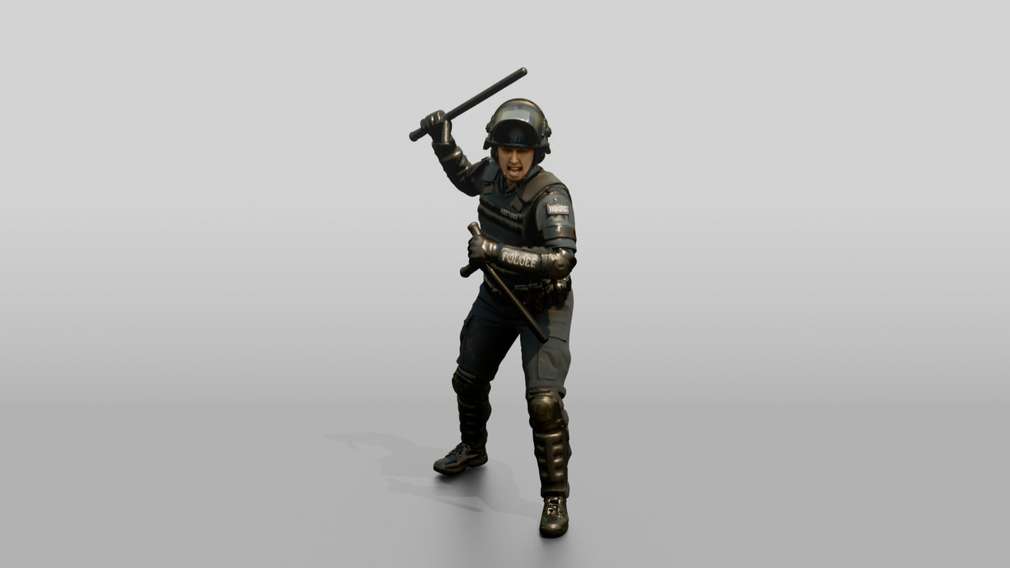 Riot Police Officer Striking with Baton