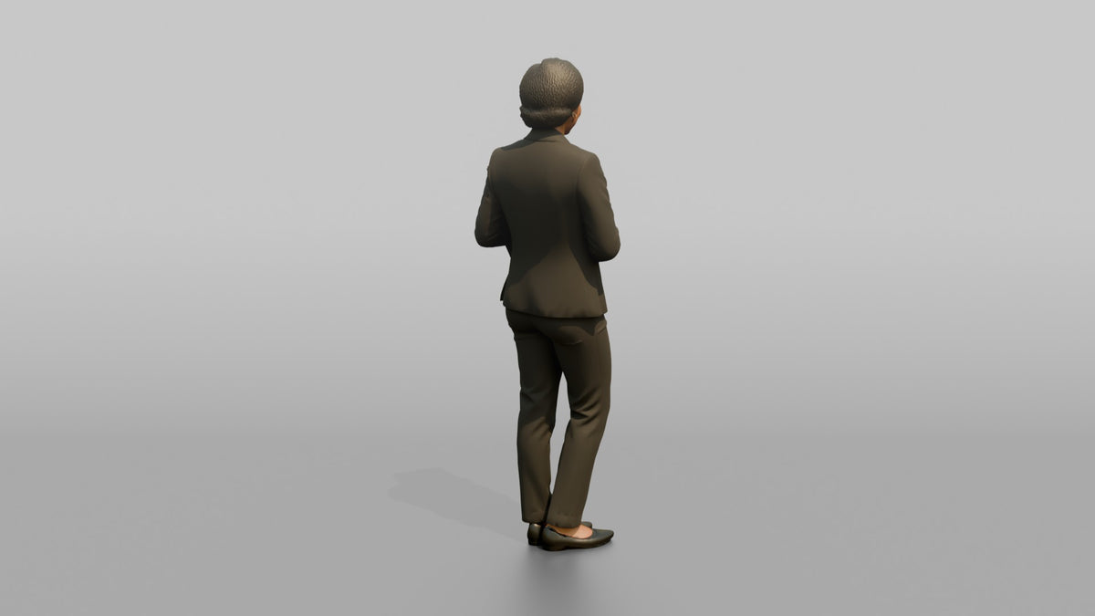 Host Man Holding A Stack Of Menus Against Their Chest - 3D character model, view 3