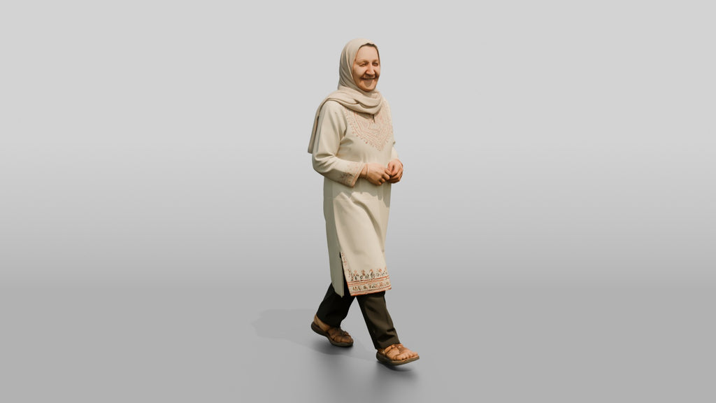 Petite Elderly Jordanian Woman in Hijab and Kaftan