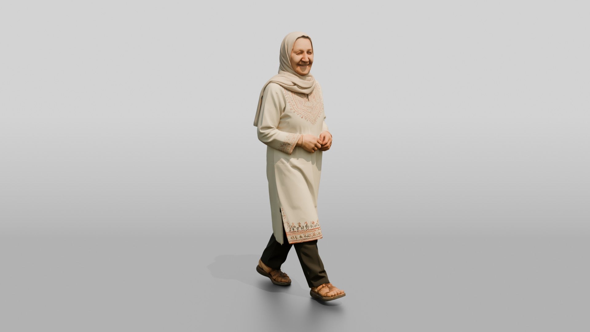 Petite Elderly Jordanian Woman in Hijab and Kaftan