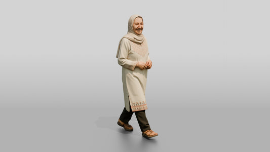 Petite Elderly Jordanian Woman in Hijab and Kaftan - 3D character model, view 1