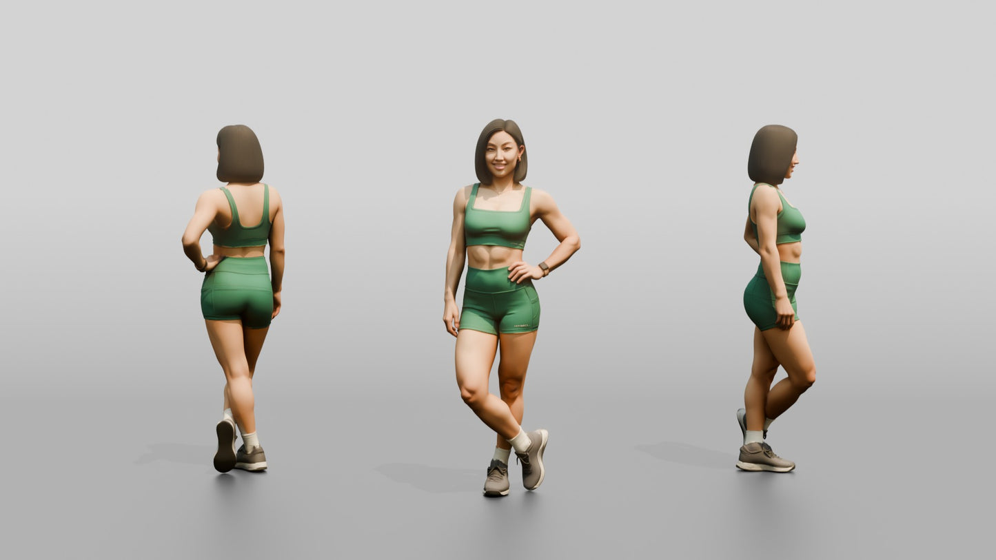 Woman in Green Sports Bra and Shorts Hand on Hip