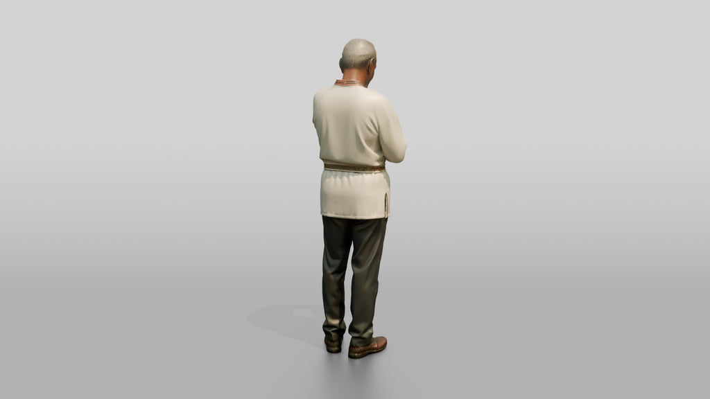 Elderly African Man in an Embroidered Tunic Checking His Watch