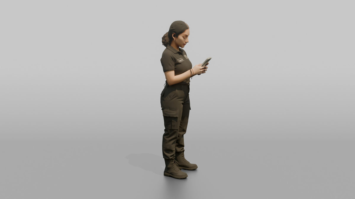 Door Staff Man Checking A Phone For A Guest List Name - 3D character model, view 2