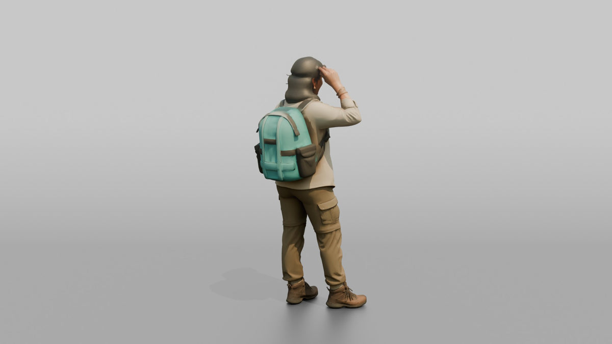 Hiker Adjusting Her Sunglasses - 3D character model, view 3