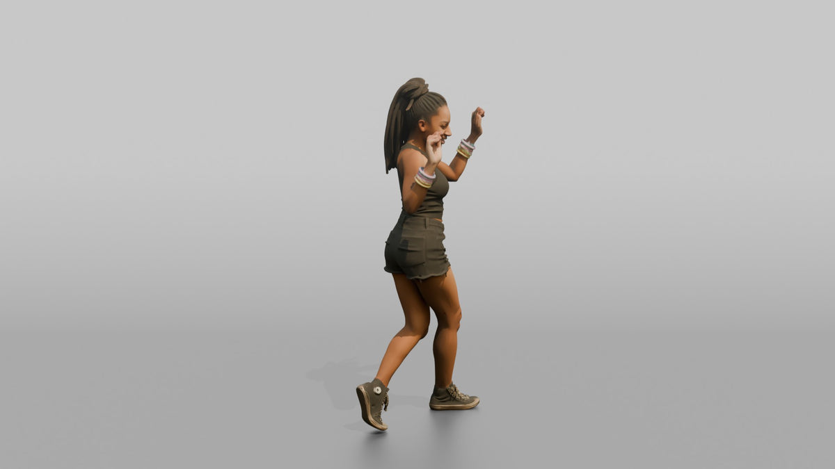 Patron Woman Dancing With Glow Bracelets On Both Wrists - 3D character model, view 2