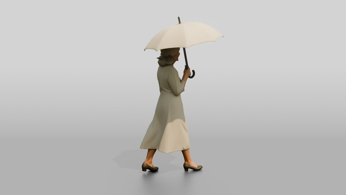 Elderly Slender Greek Woman Holding a Parasol