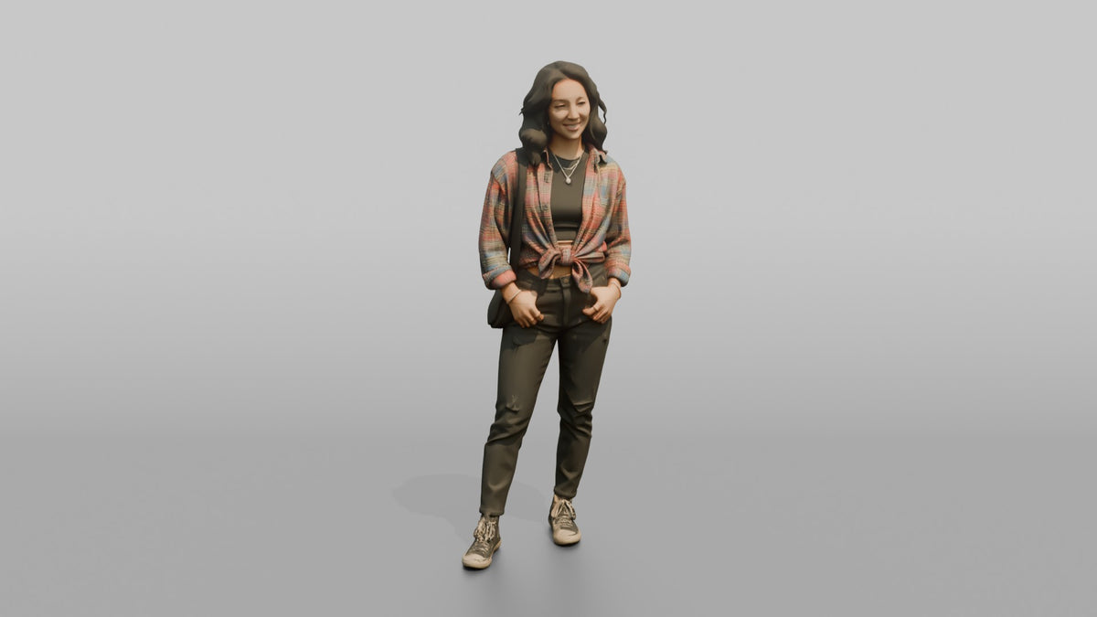Patron Woman Wearing An Oversized Colorful Flannel Tied At The Waist - 3D character model