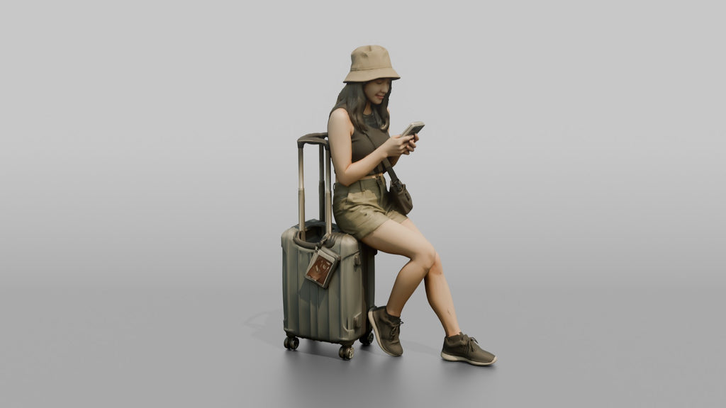 Traveler Resting On Her Suitcase