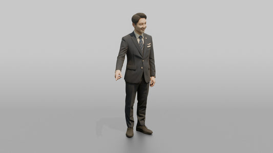 Black Flight Attendant Pouring Tea into a Cup - 3D character model, view 1