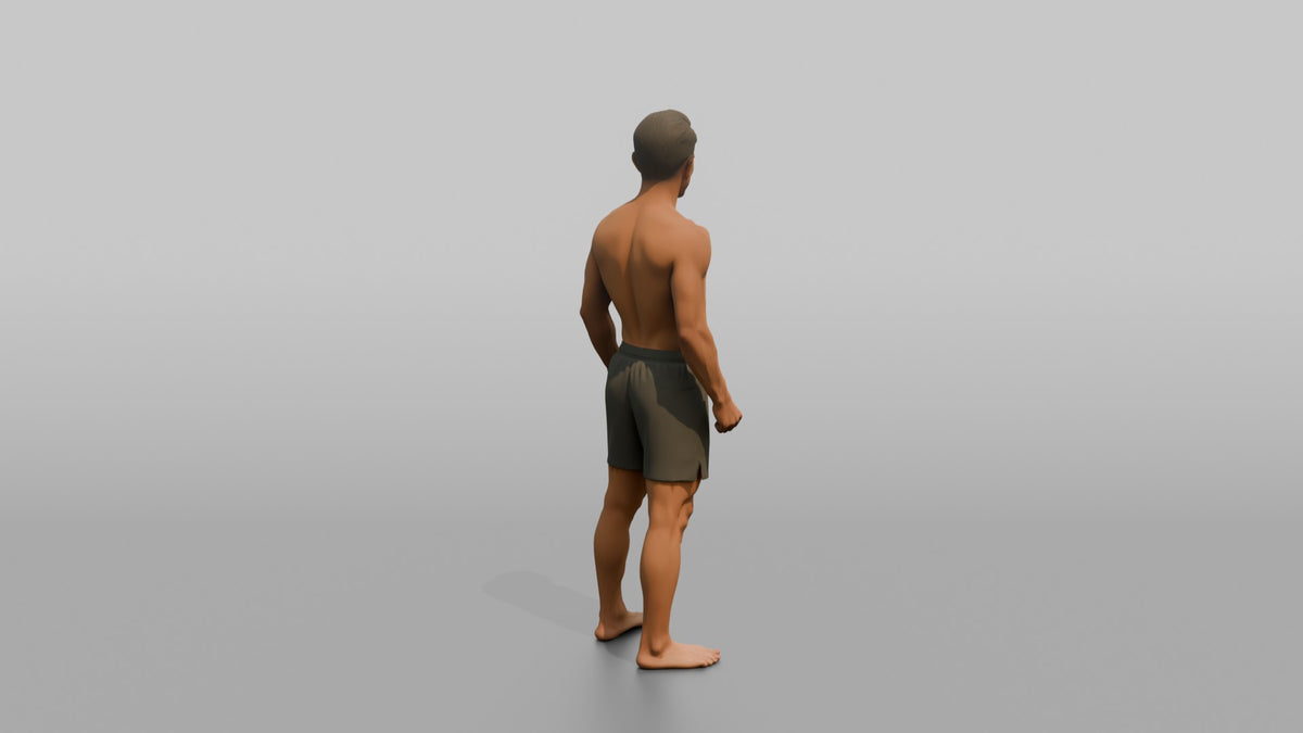 Physique Model Man Standing With Arms At Sides, Muscles Slightly Flexed - 3D character model, view 3
