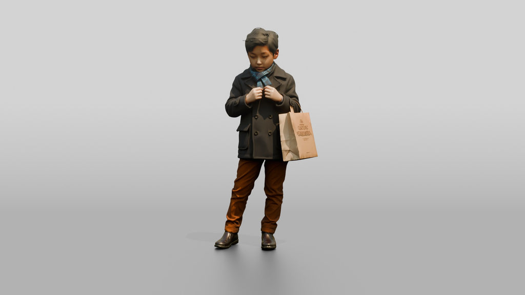 Boy Buttoning His Winter Coat