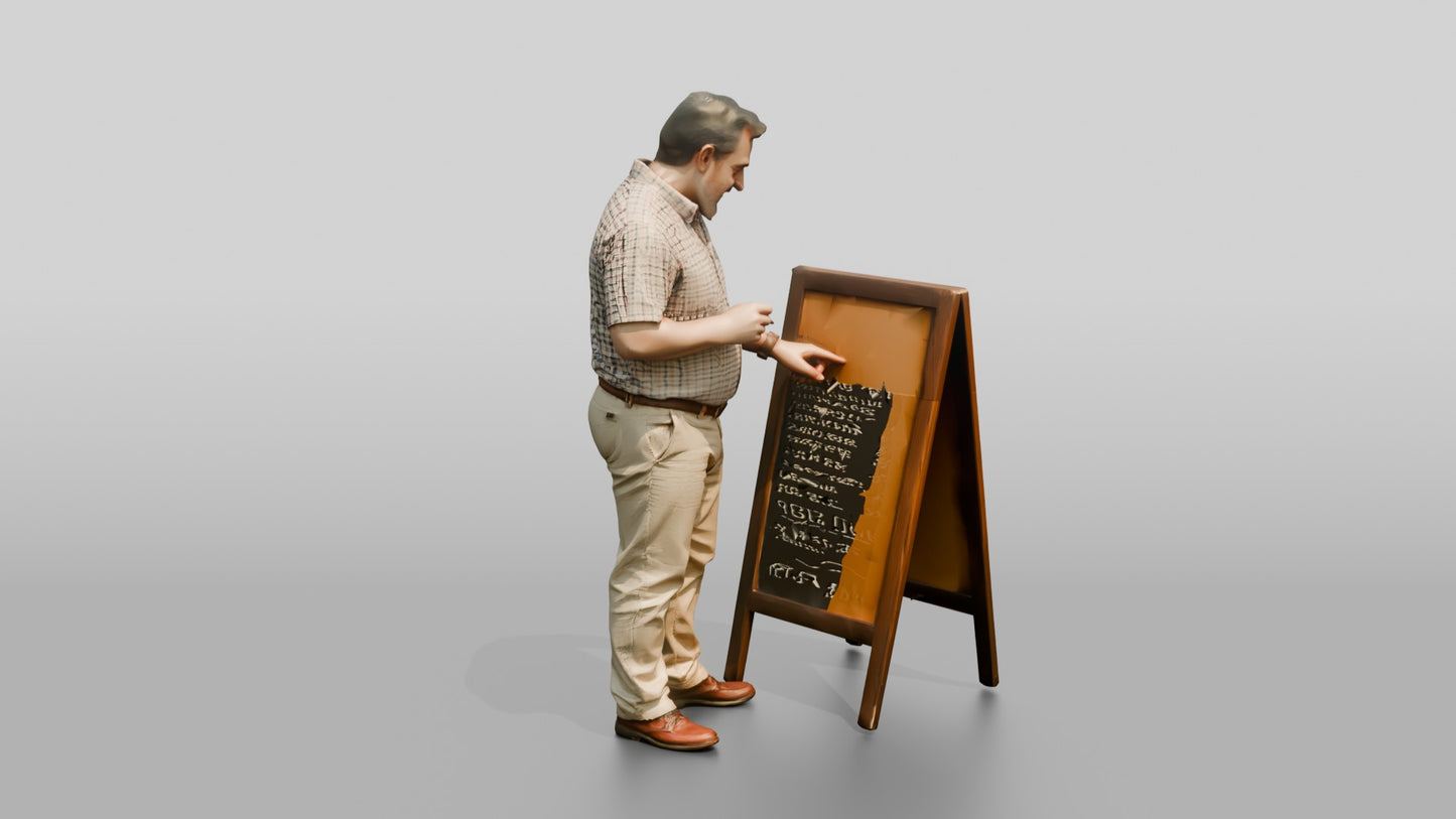 Middle-Aged Curvy Spanish Man Looking at a Menu Board