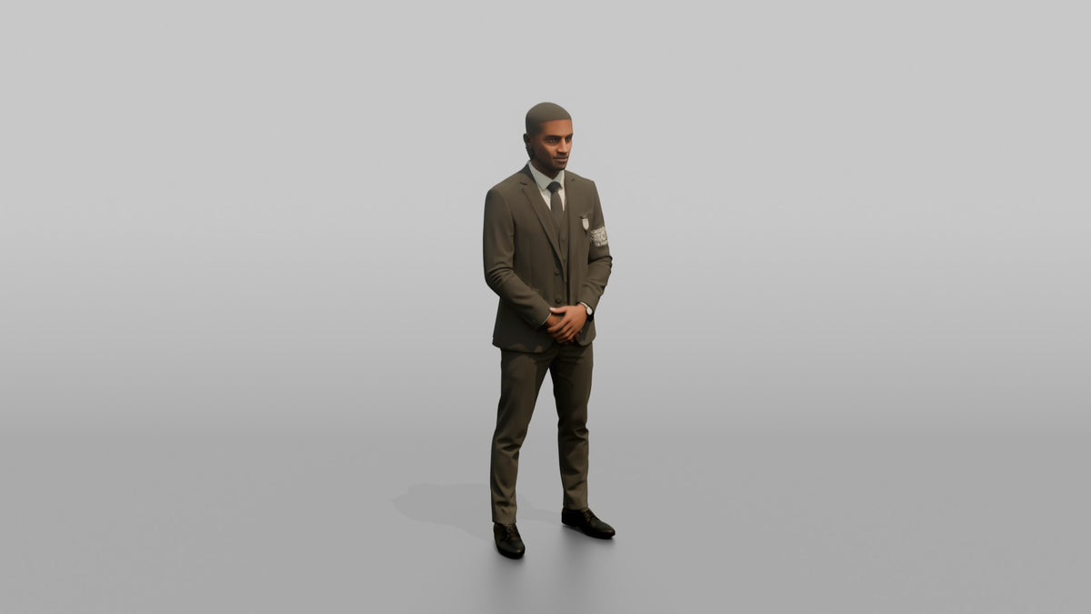 Door Staff Man Standing With Hands Clasped In Front, Formal Posture - 3D character model