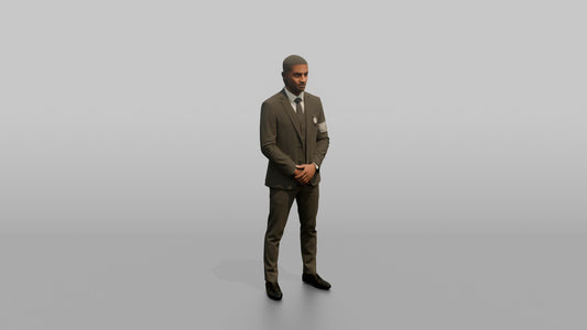 Door Staff Man Standing With Hands Clasped In Front, Formal Posture - 3D character model