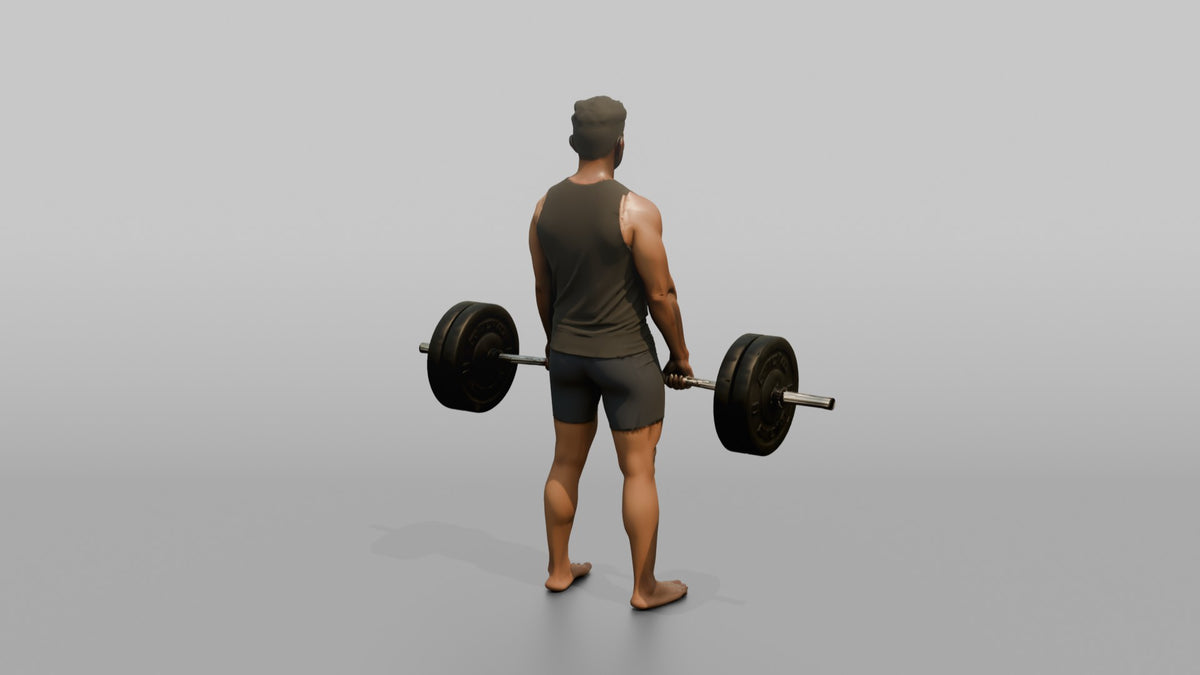 Weightlifter Man Holding A Loaded Barbell At The Hips - 3D character model, view 3