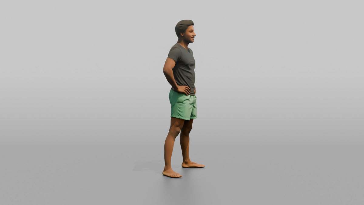 Physique Model Man Standing In A Confident Wide Stance, Hands On Hips - 3D character model, view 2