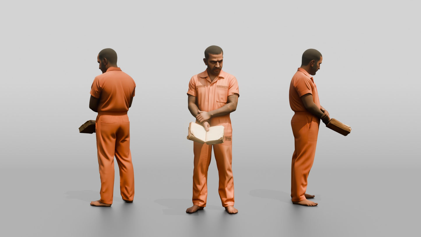 South Asian Male Prisoner Holding a Worn Book Open in One Hand