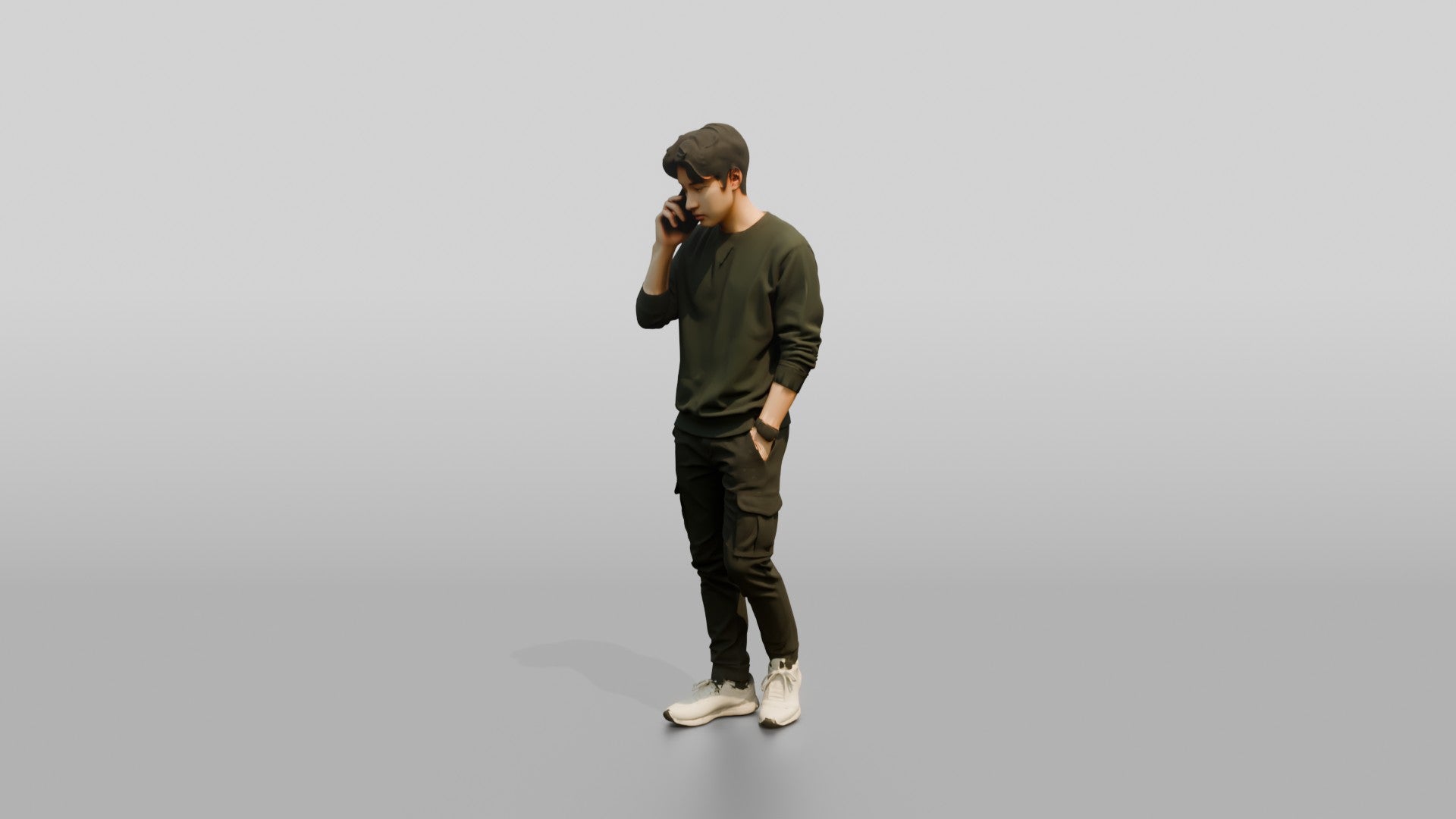 Young Chinese Man Walking and Talking on Phone