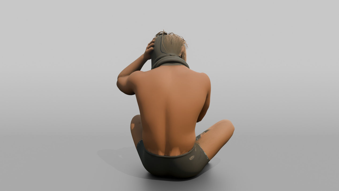 Surfer Drying His Hair with a Towel