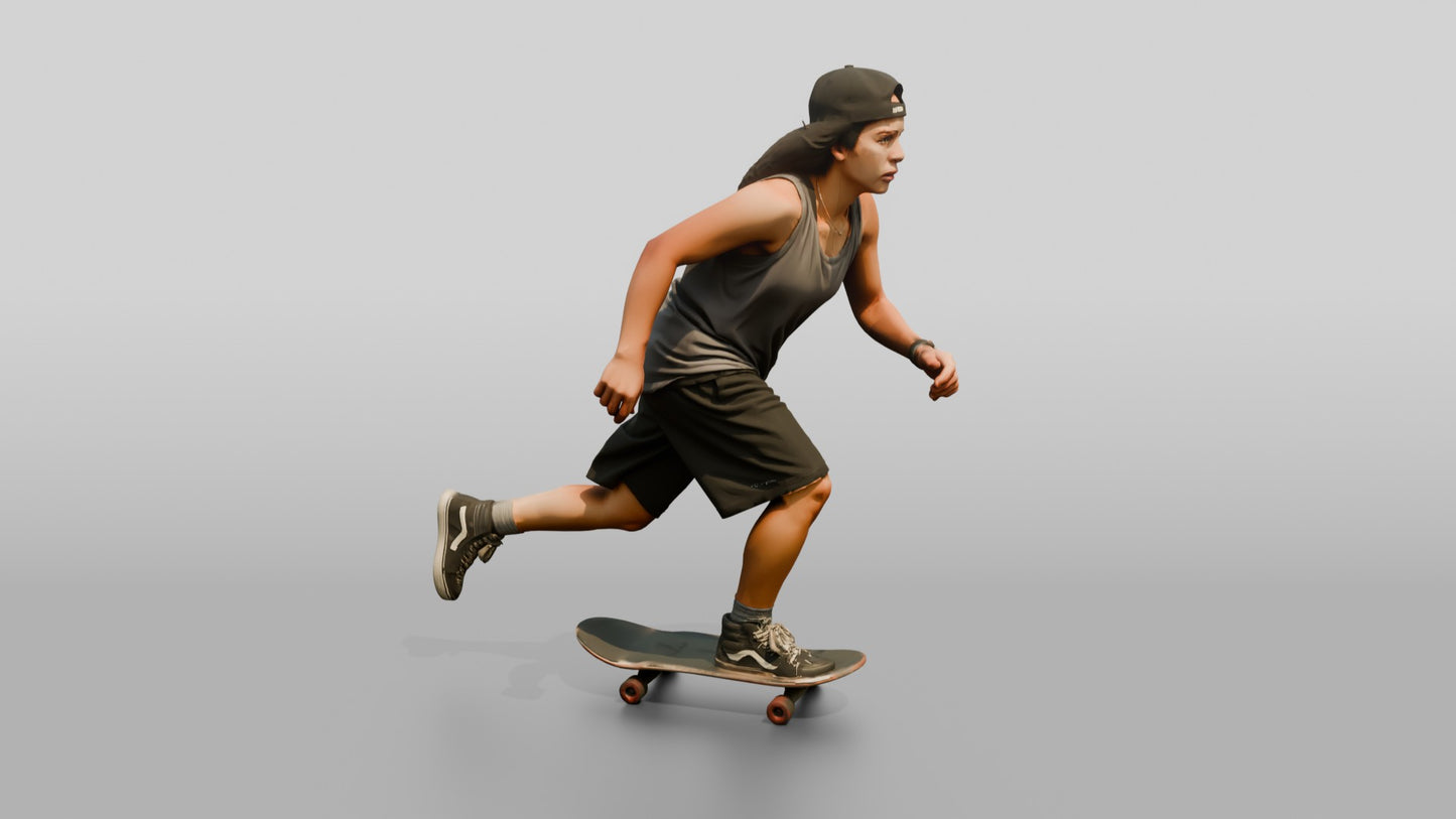 Latina Woman Skating Down the Boardwalk